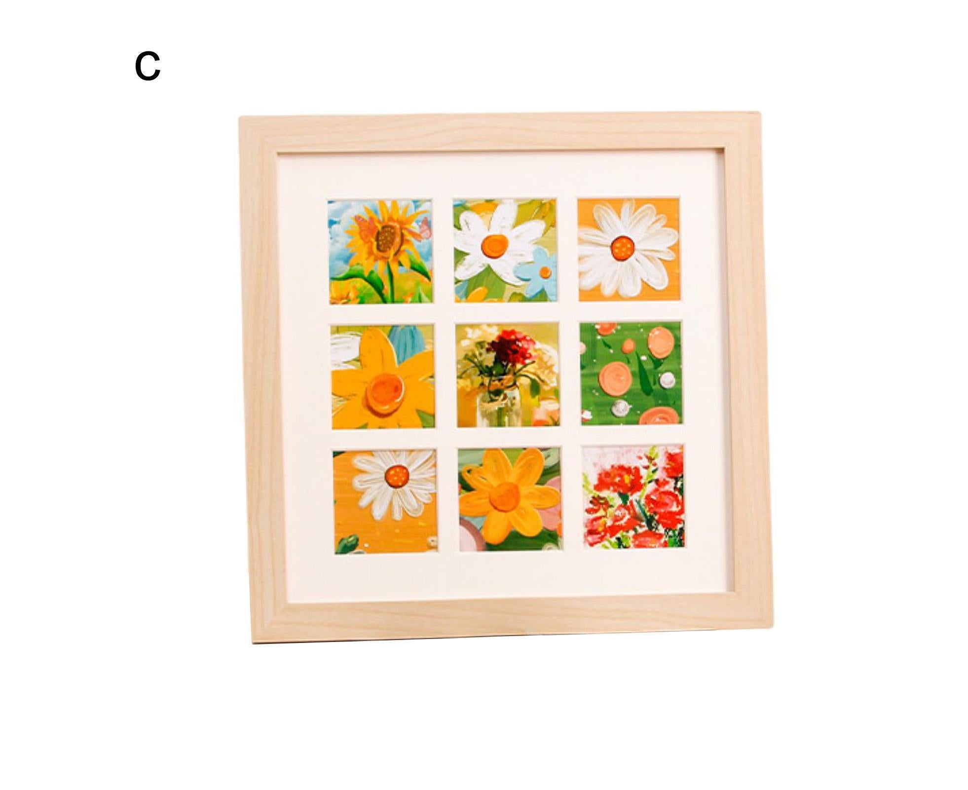 1 Set Painting Frame Not Easily Deformed Sturdy Square 4/9 Grids Picture Display Stands Home Supply - Light Brown โ image 3