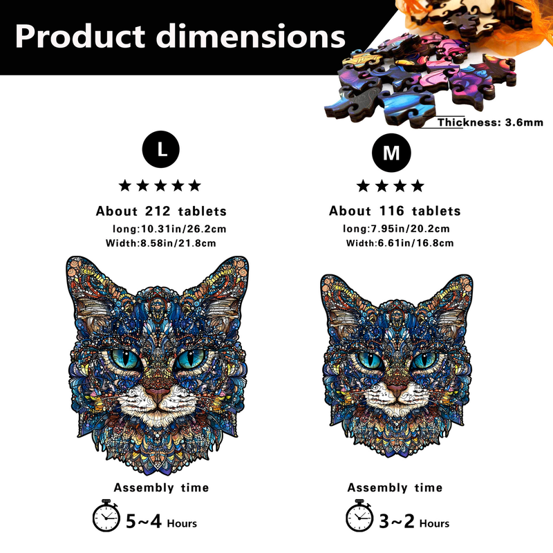 M Style Blue-Eyed Cat Wooden Jigsaw Puzzle -Irregular Animal Shaped Puzzle, Laser Cut 3D Craft, Stress Relief Brain Game Gift for Adults 14+ — image 4