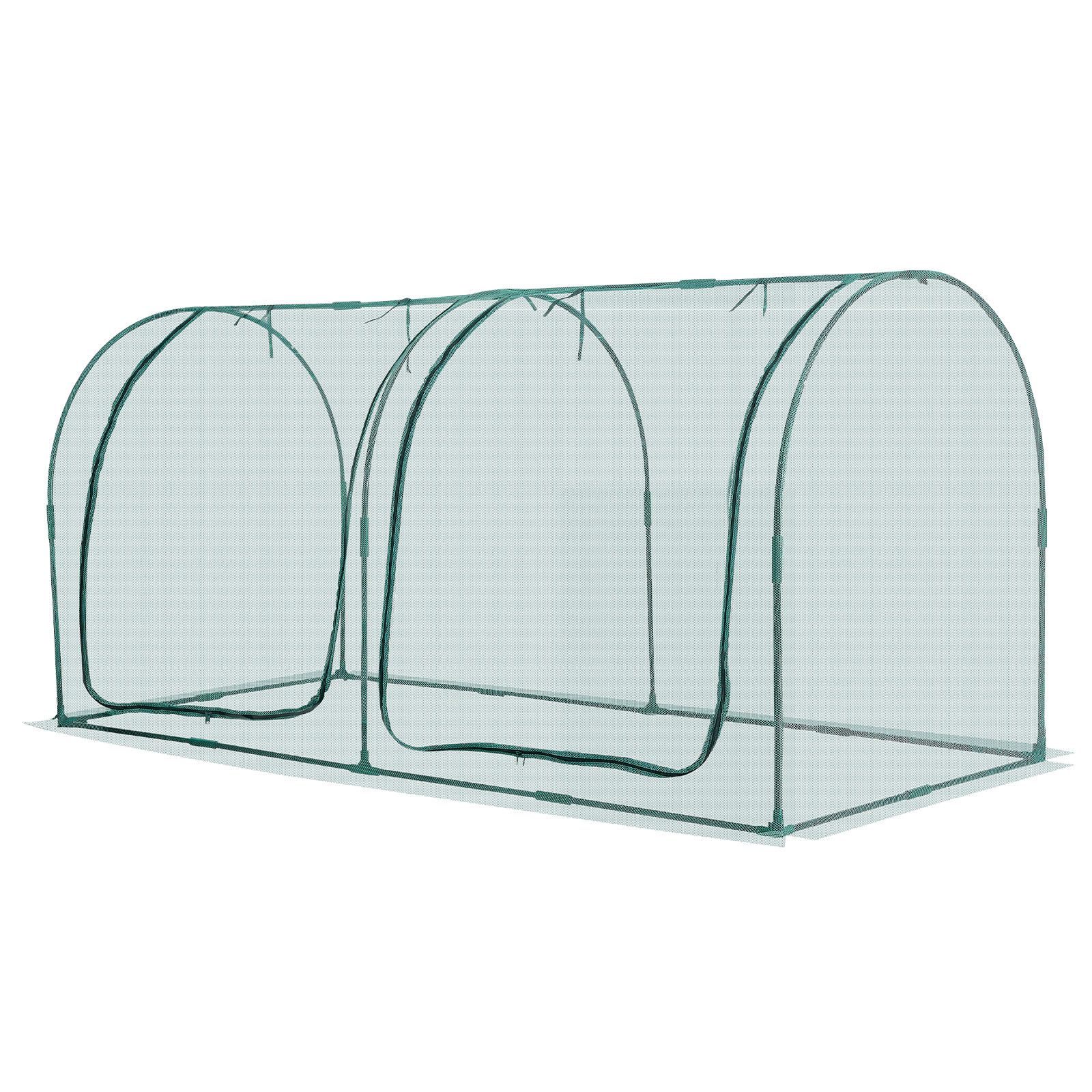 Crop Cage, 2.48 x 1.2 m Plant Protection Tent with Zippered Door, Wind-Resistant Tall Crop Cage, Easy to Install, Outdoor Raised Bed Cover with Frame, Plant