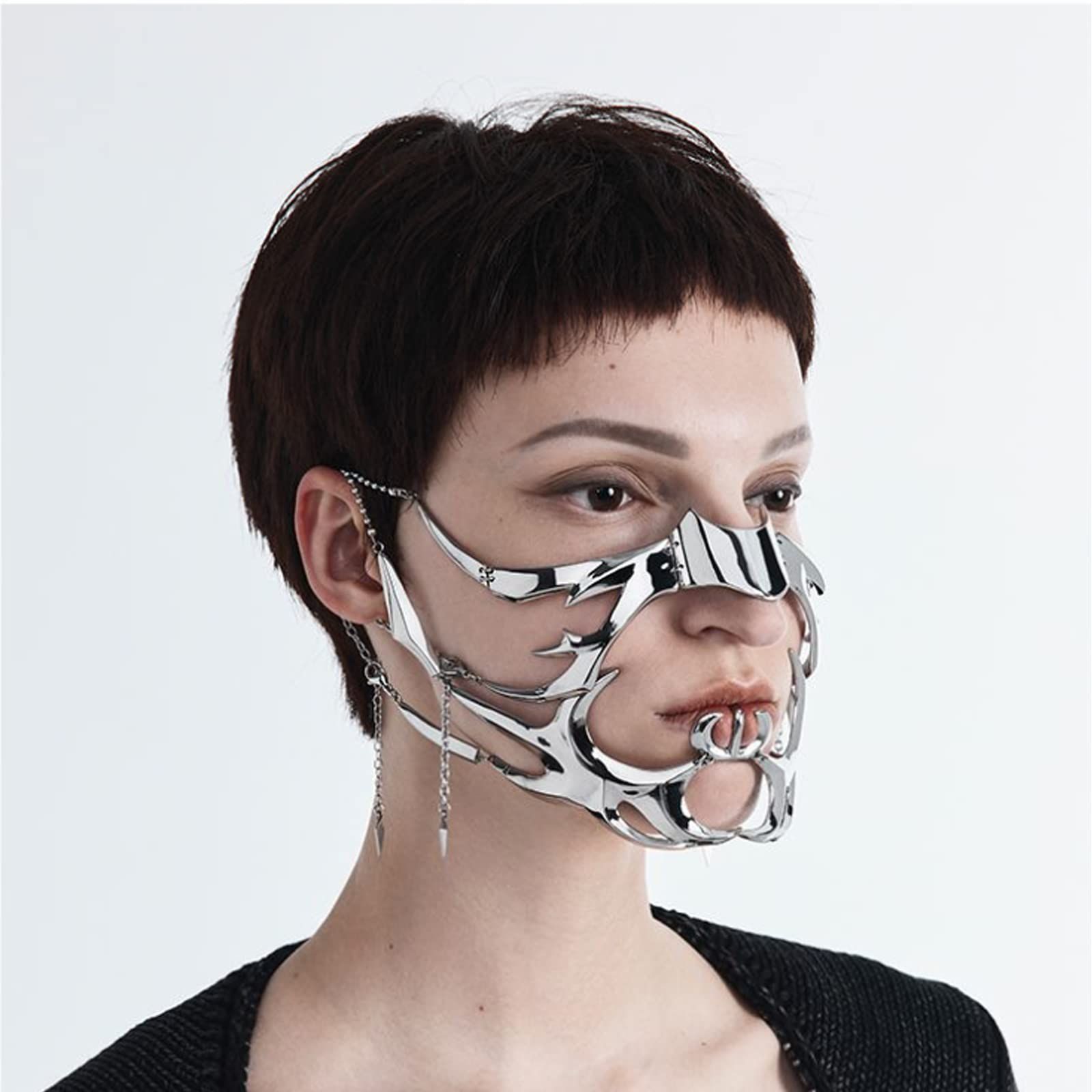 Punk Mechanical Mask for Women-Irregular Metal Face Accessories-Halloween Party Prom Mask for Women Men โ image 4