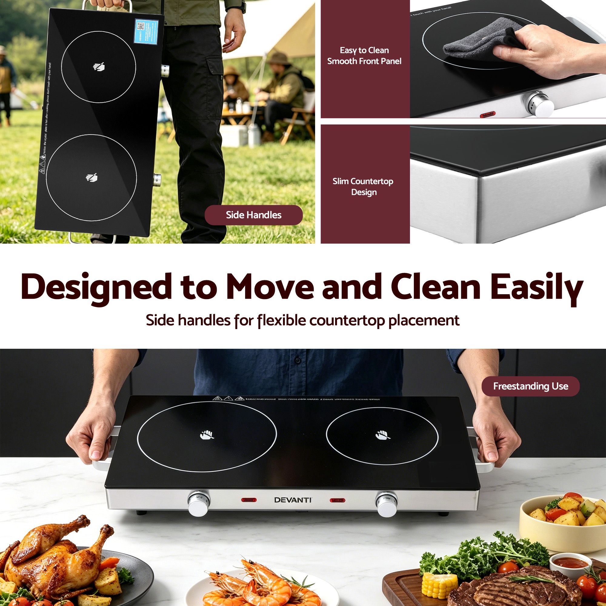 Devanti Portable Ceramic Cooktop Dual Burner Electric Hot Plate 2800W Black โ image 6