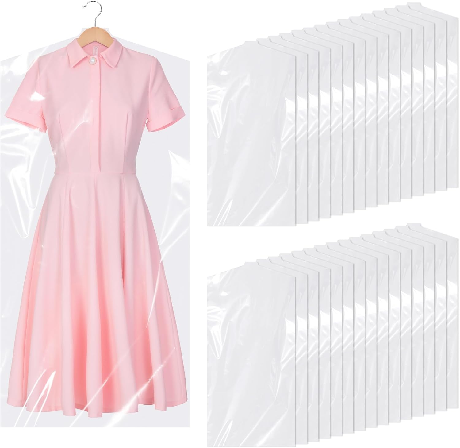 30 Pack Clear Garment Bags, 47.2 Inch Plastic Garment Bags Dustproof, Long Clothes Covers, Waterproof Suit Cover Bag, Moth Proof Coat Bag for Shirts Gowns