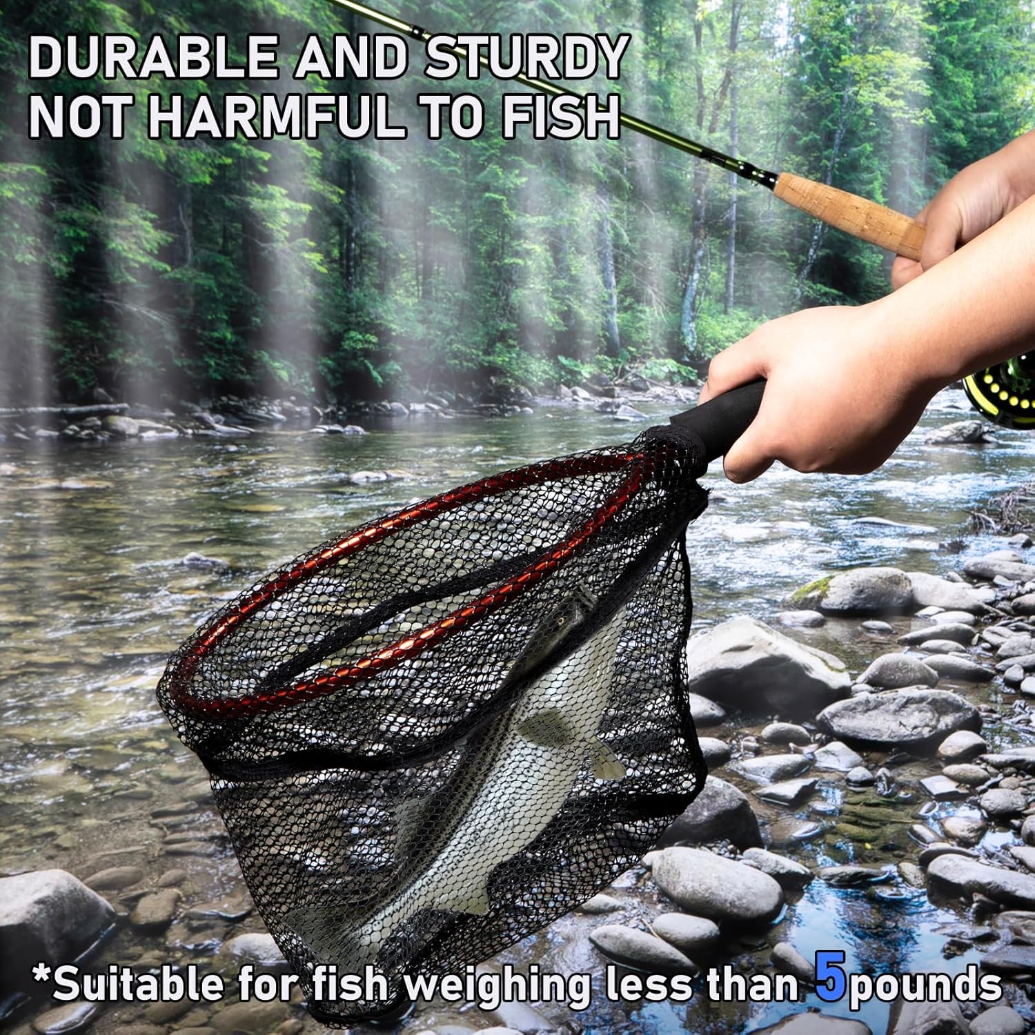 Fly Fishing Net with EVA Handle, Ice Landing Nets CNC Aluminum Alloy Frame, Rubber Coated Mesh Trout Kayak for Crappie Bass Sunfish Bulegill Panfish Black — image 6