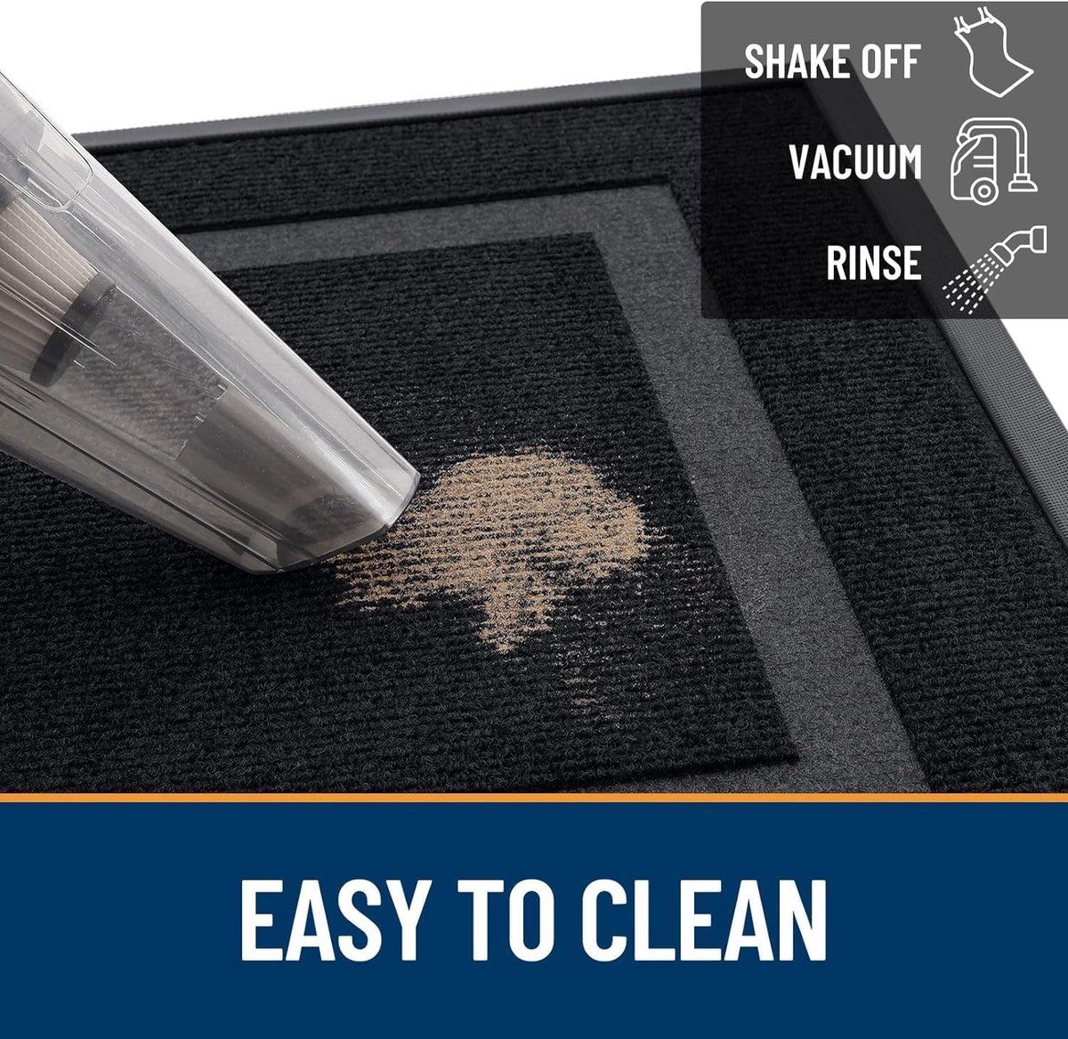 Indoor Outdoor Doormat, Rubber Non-Slip Entrance Mat for Scraping Mud, Sand and Dust from Shoes, Low Profile, 43 x 75 cm, Black — image 6