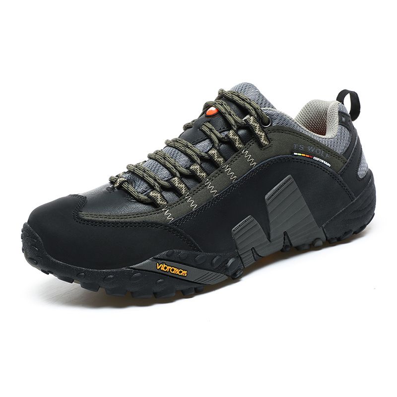 Lefectic Hiking Shoes Genuine Leather Waterproof. Black army green 41