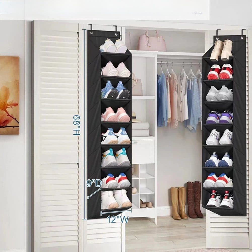 12 Pairs Wall Mounted Shoe Rack with Hooks, Shoe Hanger Storage for Door, 24 × 12 × 4 inches, Black — image 4