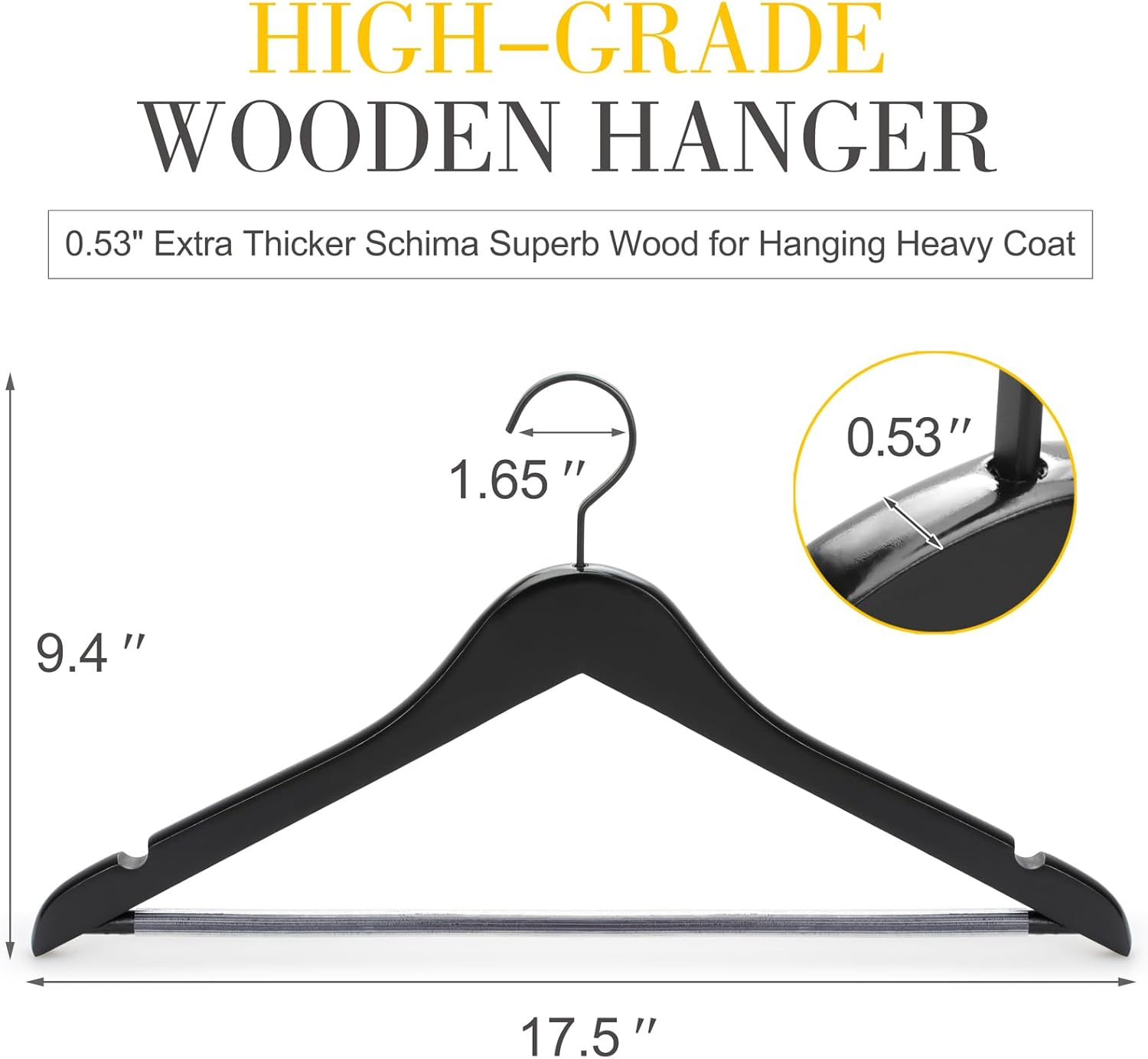 TOPIA HANGER Premium Wooden Hangers, Luxury Boutique Wood Hangers with Extra Thick Hook and Non Slip Pants Bar, Heavy Duty Coat Hanger with Notches 16 Pack — image 2