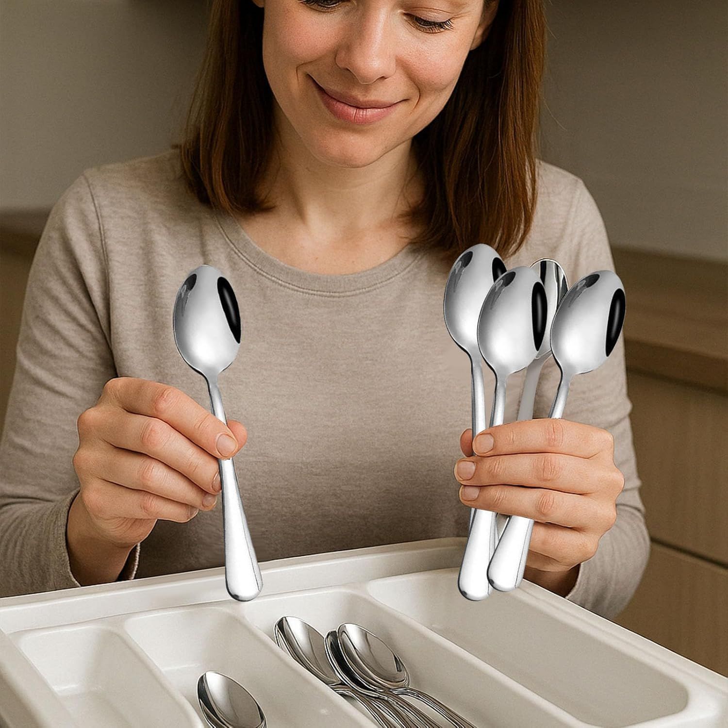 Stainless Steel Teaspoons, 6-Piece Coffee & Dessert Spoons Set, 6.7 Inch Small Spoons for Tea, Sugar, Yogurt & Ice Cream, Mirror Polished, Dishwasher Safe — image 2