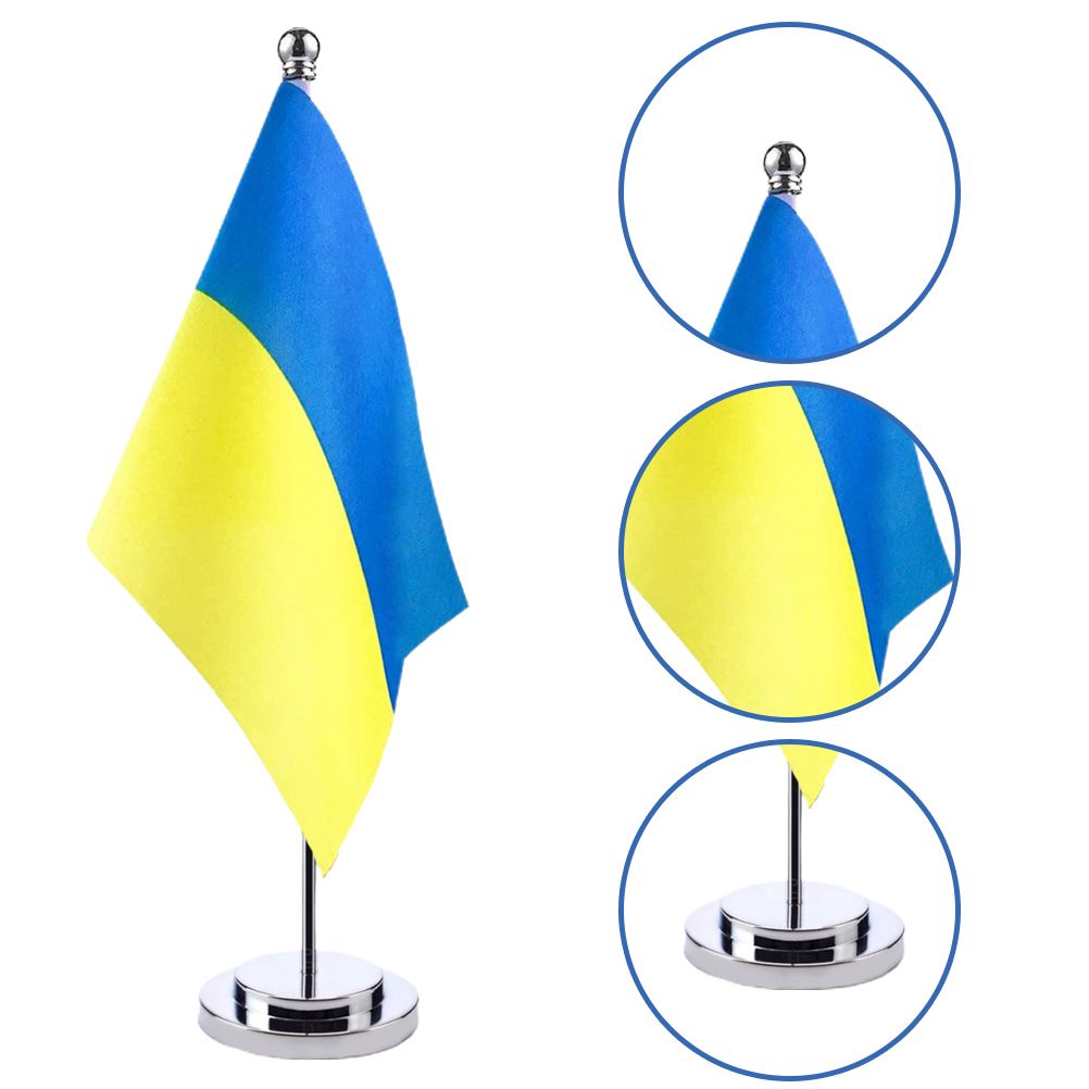 Ukraine Table Flag Ukrainian Desk Flag with Stick and Base Decoration for Home Office Meeting Room — image 4