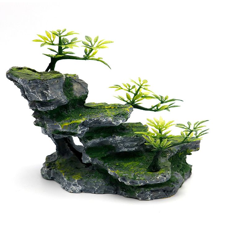 Aquarium Ornament Rock Cave Landscape Artificial Mountain View Stone with Moss Tree Fish Tank Decoration โ image 2