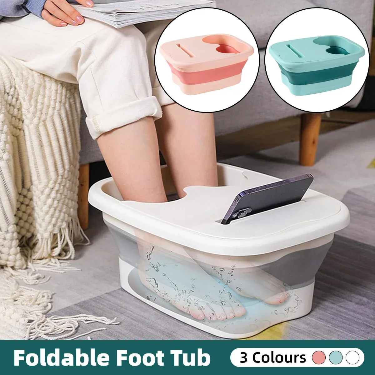 Foldable Foot Tub Portable Large Capacity Foot Basin for Home Bathroom Spa and Travel - Pink — image 2
