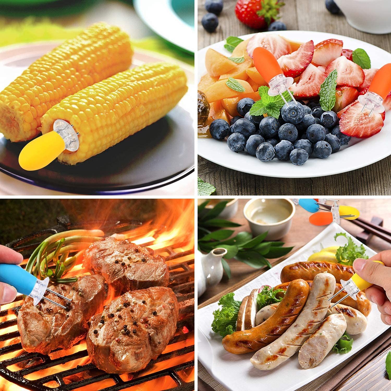 Corn Holders, 4Pcs Corn Cob Holders Stainless Steel Corn on The Cob Holders BBQ Fork Skewers for Home Cooking Parties Camping โ image 4