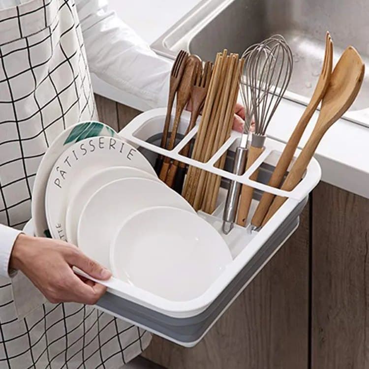 Foldable Dish Rack, gray plastic draining tray for kitchen and camping, 36.5 cm — image 4