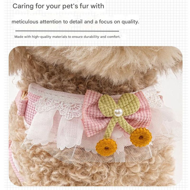 Sky blue Lace Y-Shaped Pet Harness and Leash Set - Breathable Mesh Vest for Small to Medium Dogs and Cats - Comfortable Walking Gear with 150cm Leash(Size:M) — image 4