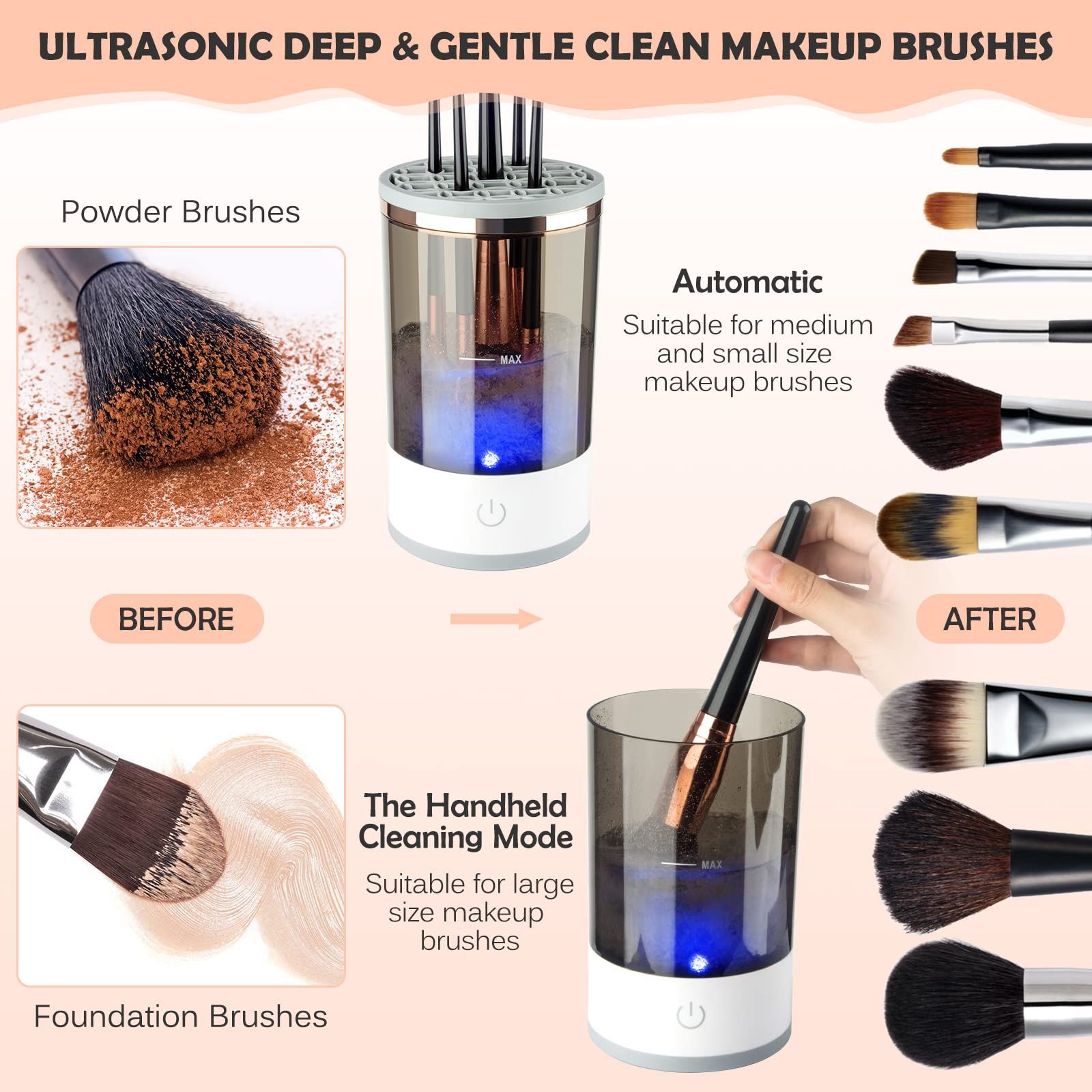 Electric Makeup Brush Cleaner, Makeup Brush Cleaner Machine with Brush Clean Mat, Automatic Cosmetic Brush Cleaner Makeup Brush — image 3