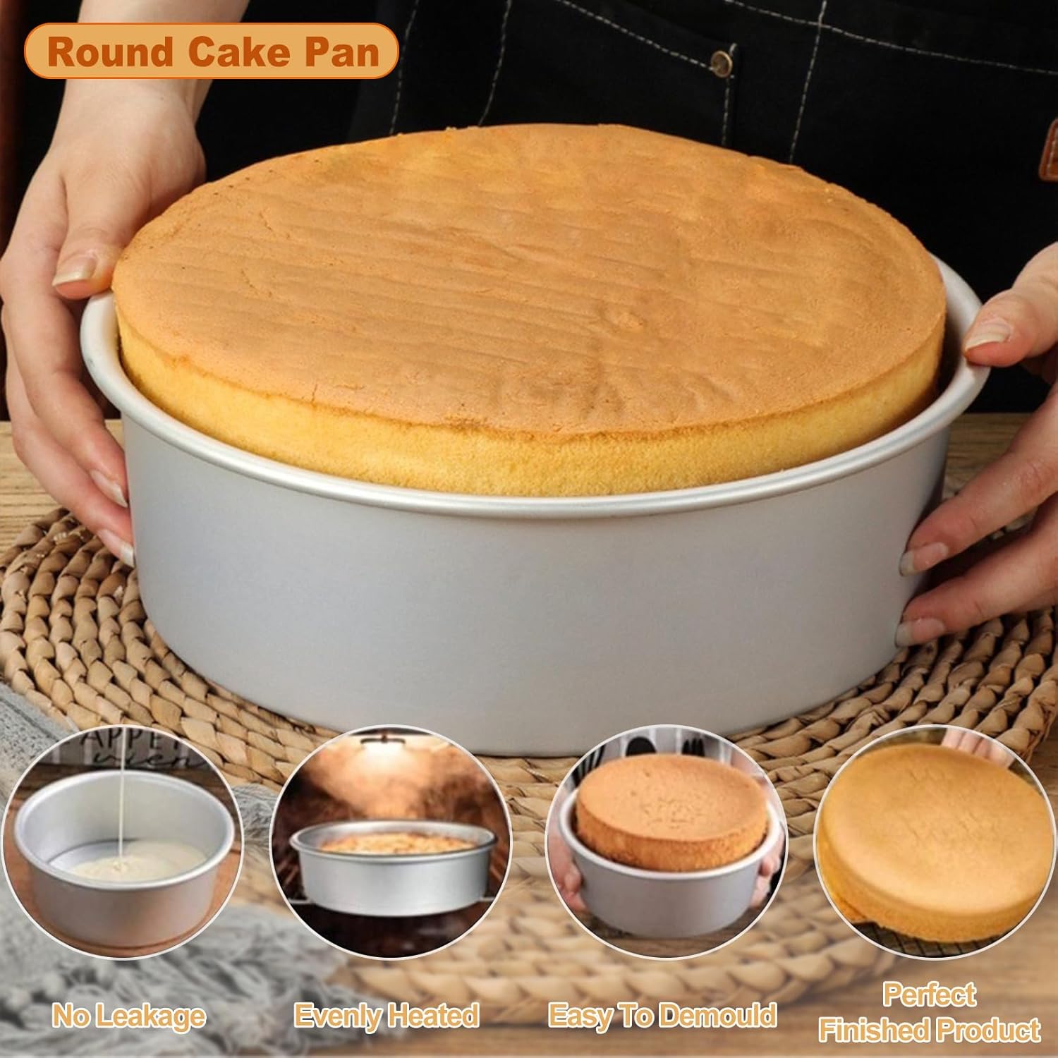 Round Cake Pan Set of 3 (6 x 3 inch/8 x 3 inch/10 x 3 inch), Aluminum Baking Pans for Layer Cakes, Heavy Duty Non-Stick, Evenly Baking Tools for Home Kitchen — image 3