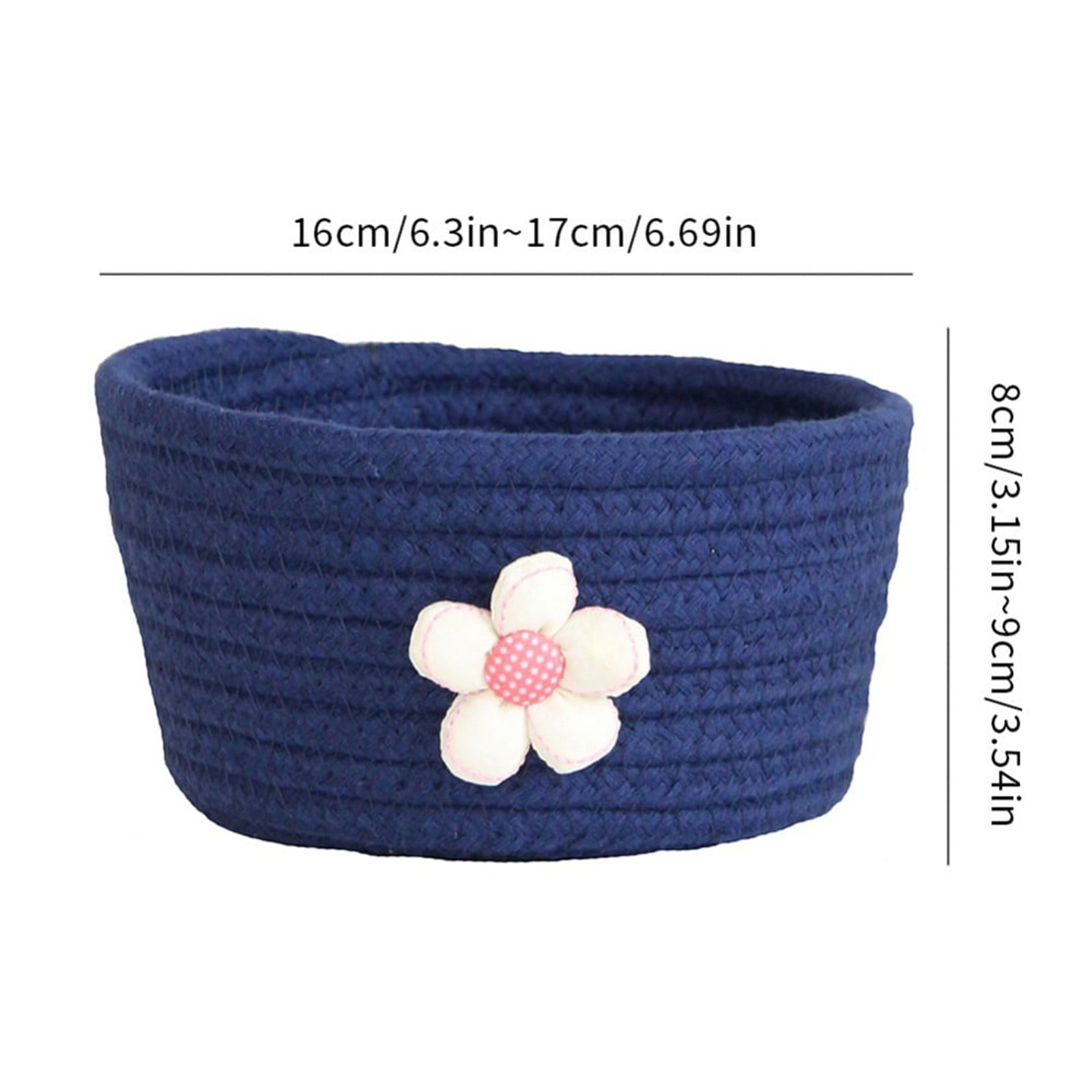 Small Woven Storage Basket, Cotton Rope Rattan Shelf Bin for Toys and Closet Organization at Home or Nursery, Navy Blue, 16 x 8 cm โ image 6