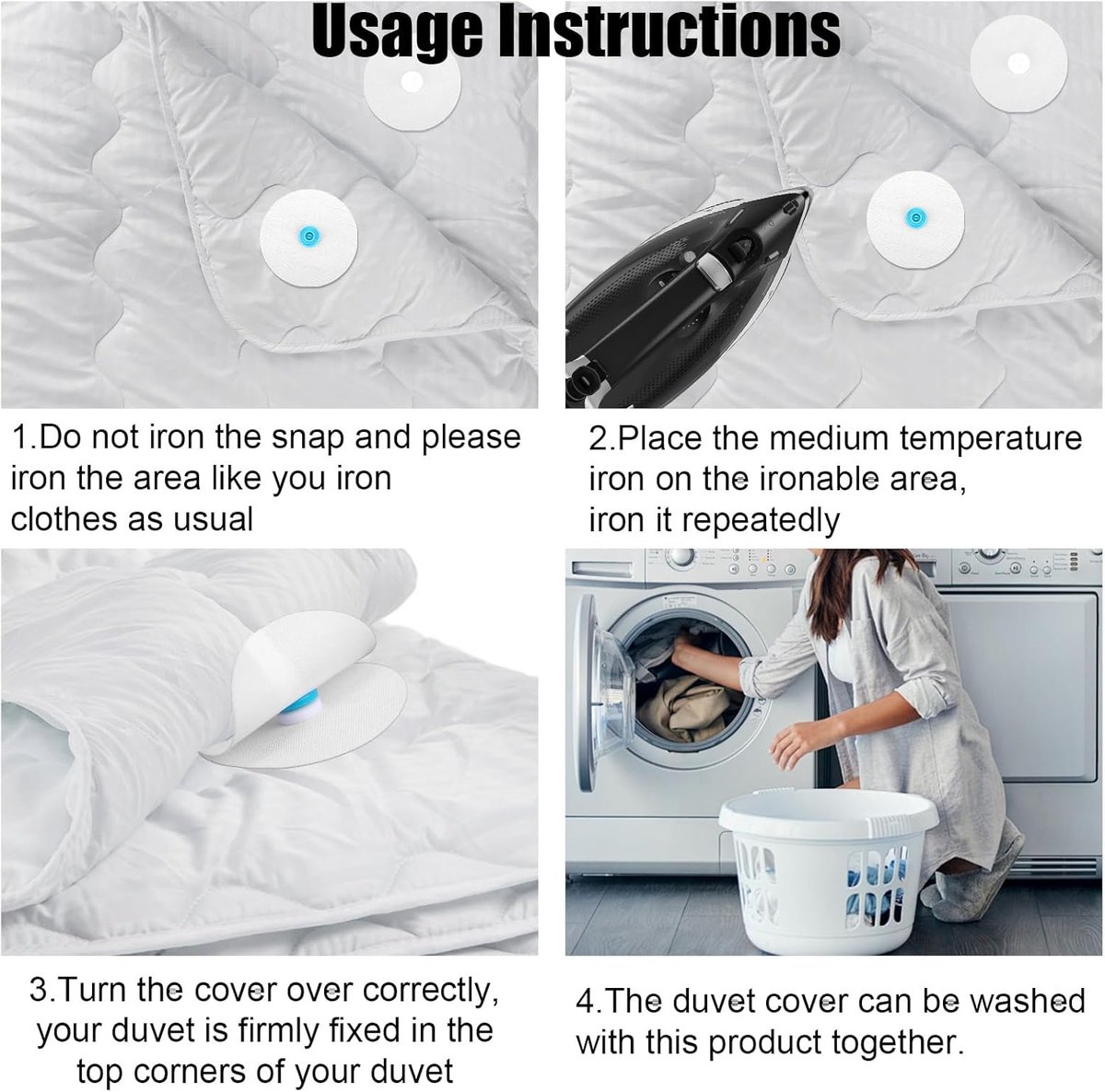 Bedding Snaps - 10 Pairs - Duvet Cover Snaps - Polyester - Plastic - Duvet Clips - Iron-On Duvet Fasteners to Hold Duvet - Duvet Clamps - Bed Sheet Tensioners — image 3