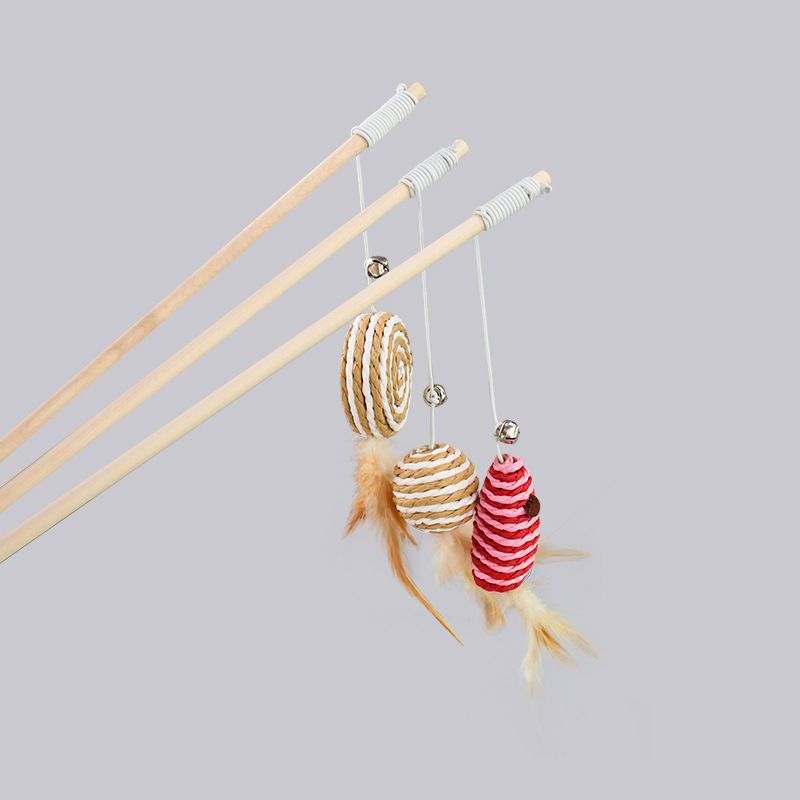 Wooden Cat Teaser Stick Water Drop Pet Feather Mouse Wooden Pole Feather Small Fish As shown in the figure โ image 3