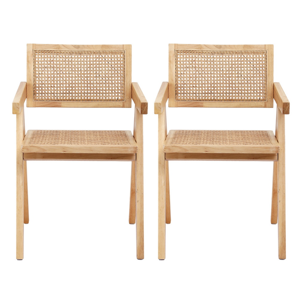 Artiss 2x Dining Chairs Wooden Rattan Seat Rubber Wood Frame โ image 3