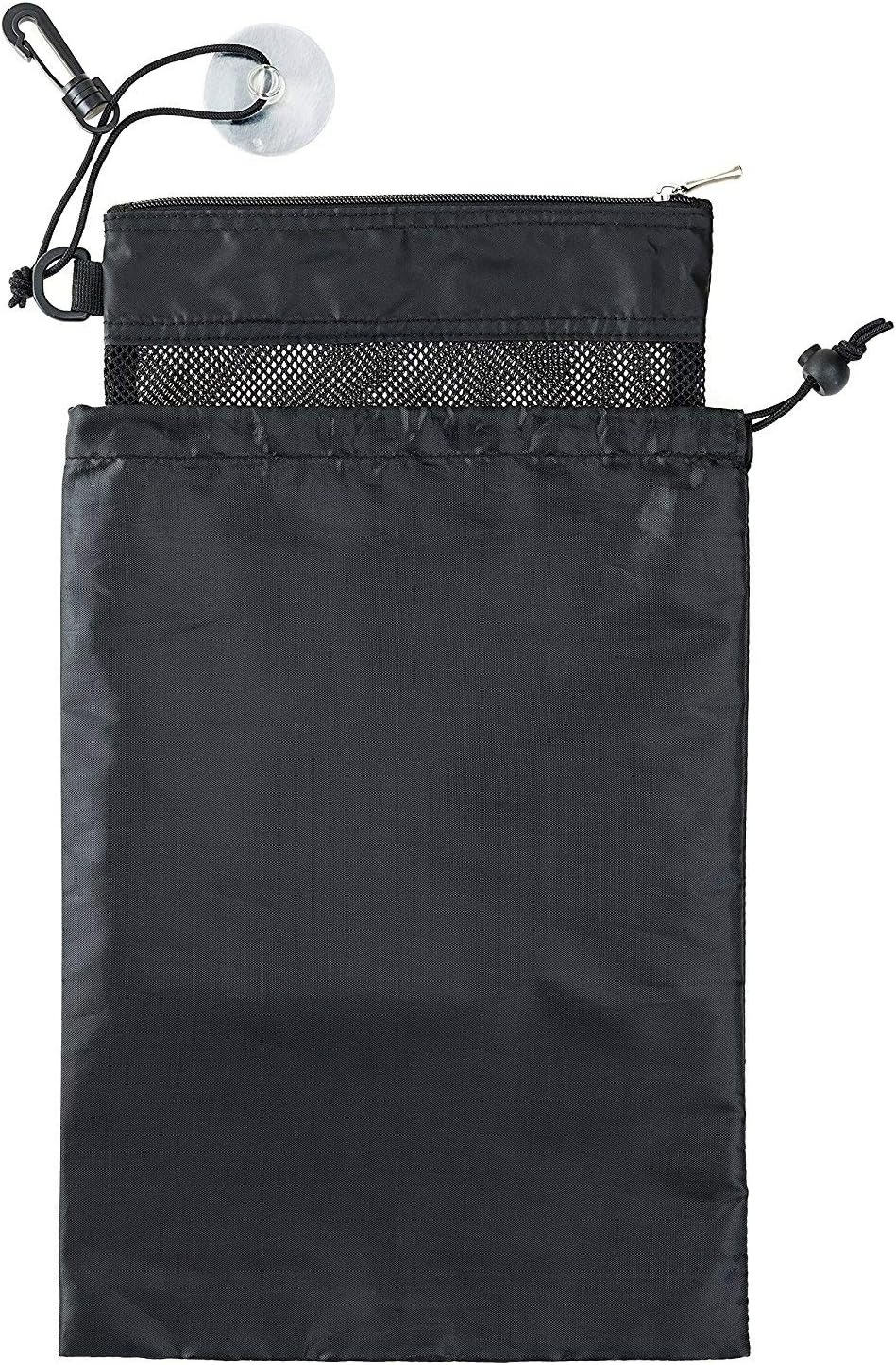 Shower Bag Tote, Mesh Caddy Toiletry Organizer 12”L x 9”W, Compact and Lightweight With Suction Cup, Cord for Hanging, Zipper and Drawstring Pouch 14”L x 10”W — image 3