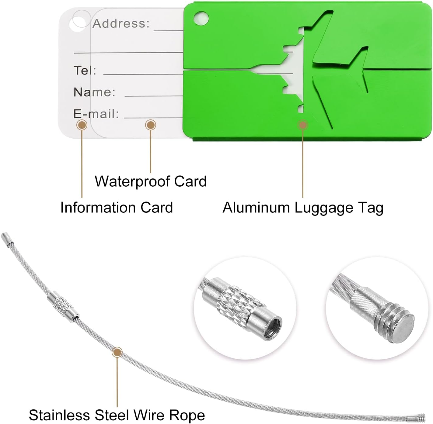 Travel Luggage Tags for Suitcases, 8Pcs Aluminum Metal Luggage Tags with Strap, Privacy Protection Bag Tags for Travel Luggage Baggage Identifier (Green) — image 3