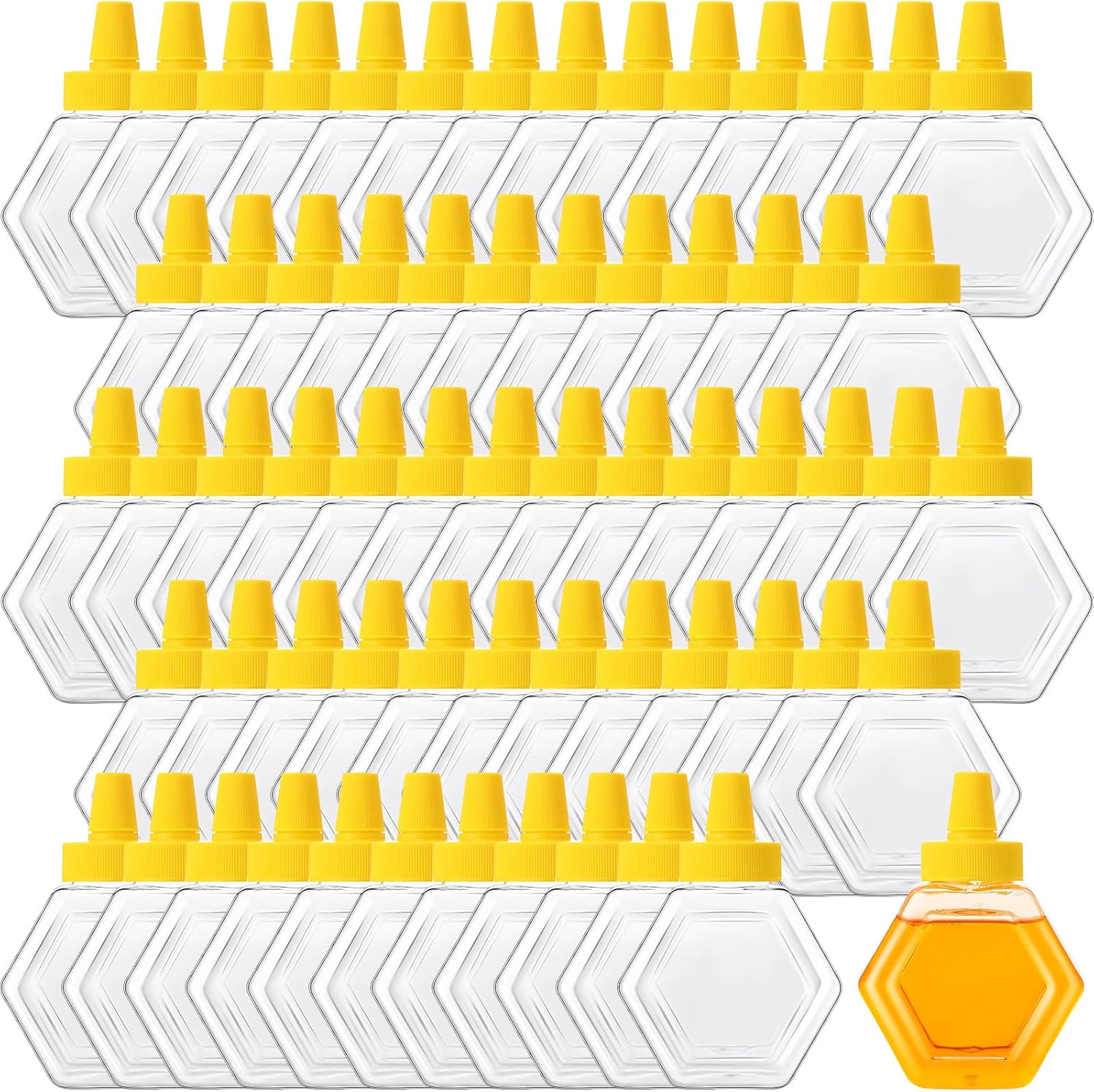64 Pcs 7 oz Honey Squeeze Bottle Plastic Empty Beehive Bottle Jar with Spout Lid Clear Refillable Honey Containers for Condiment Storing and Dispensing