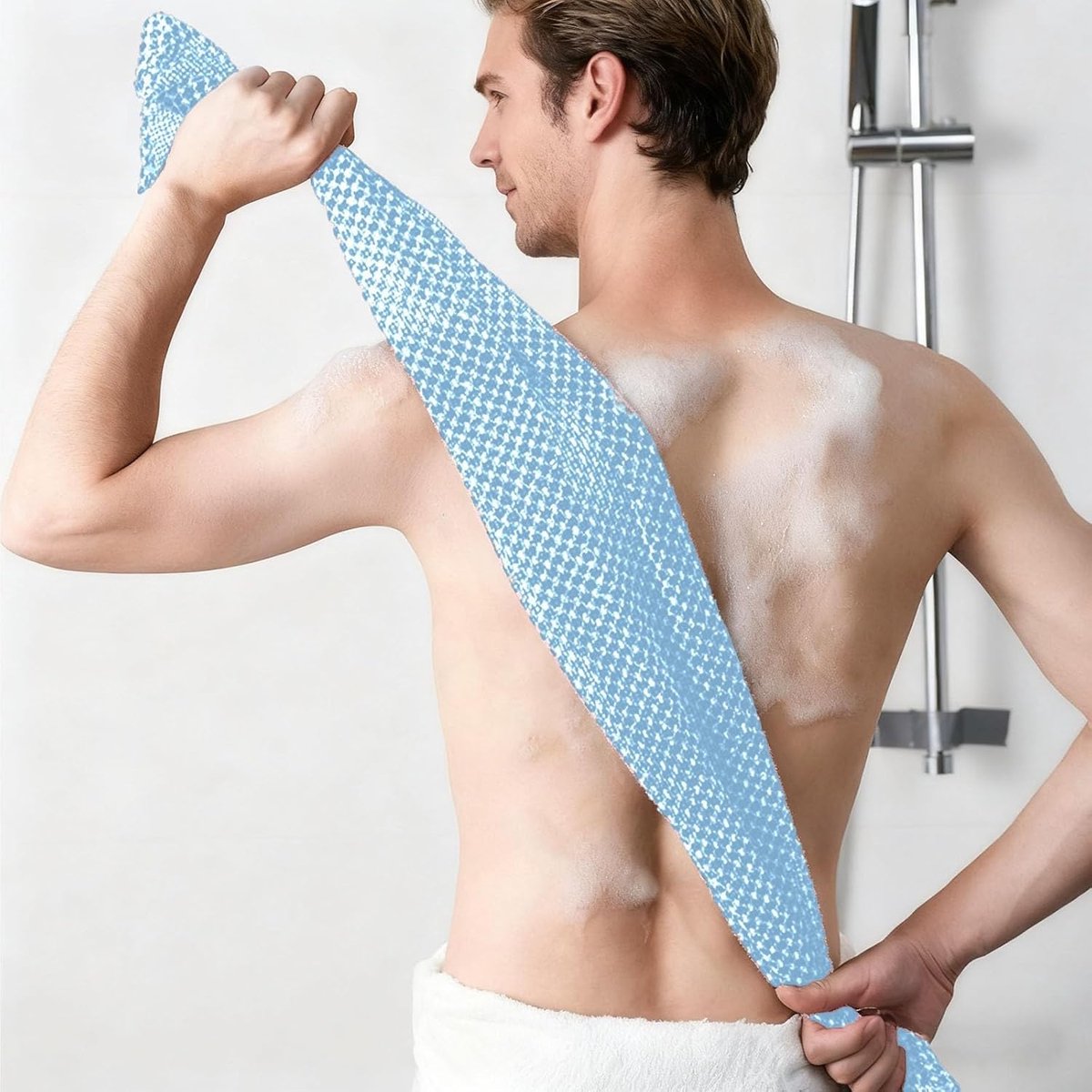 Back Scrubber Set | 2-Piece Exfoliating Shower Towel | Extra Long Exfoliating Washcloth for Men and Women - Scrub Cloth for Body Cleansing and Massage (Blue) — image 4