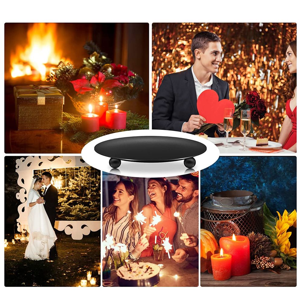 Black Iron Plate Candle Holder, Decorative Iron Pillar Candle Plate, Set of 2, 9 cm Pedestal Candle Stand for LED & Wax Candles โ image 2