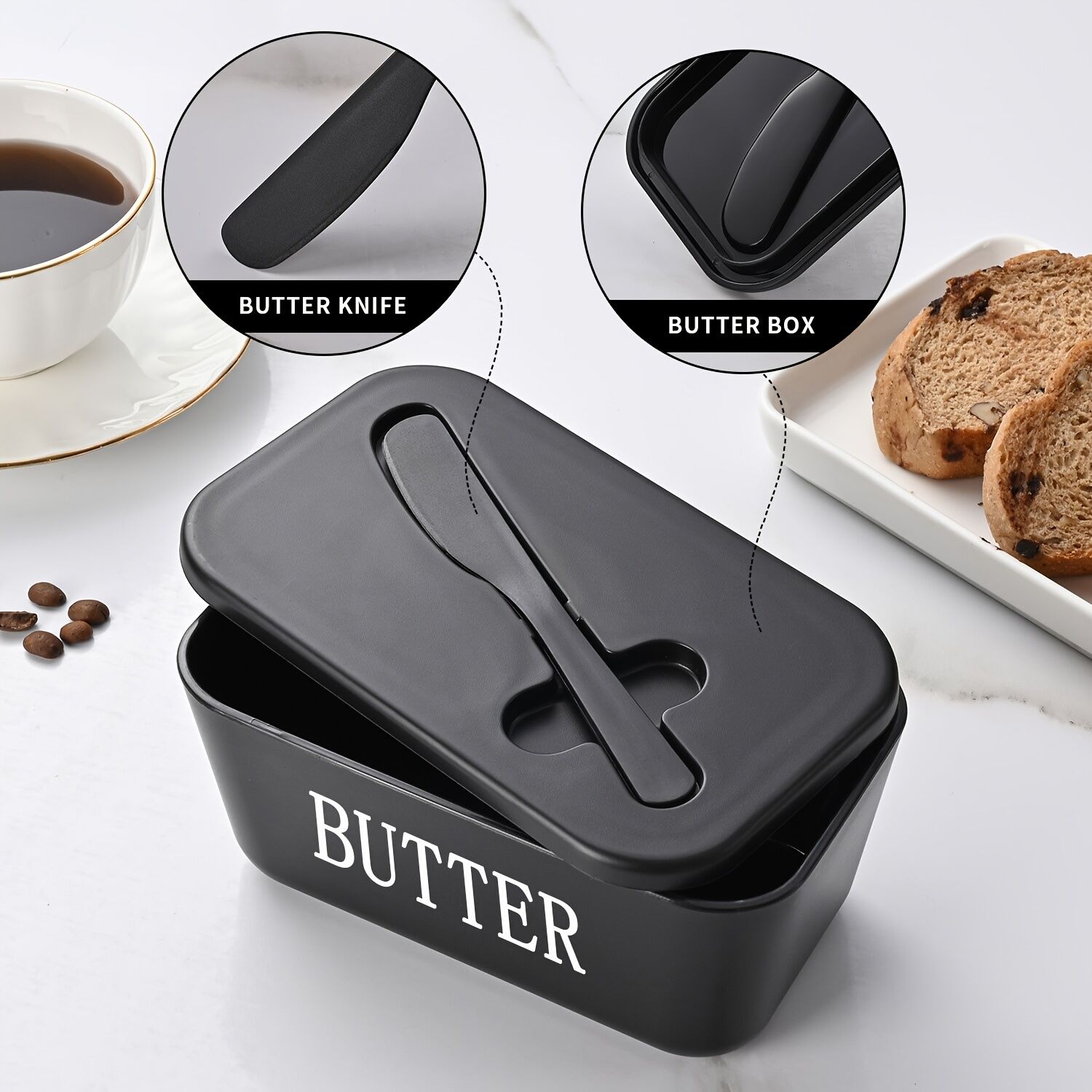 BLACK **Food-Grade PP Large Butter Keeper with Cutting Blade | Airtight, Drying-Resistant, Easy to Slice – Long-Lasting Freshness, Your Kitchen & Baking — image 2