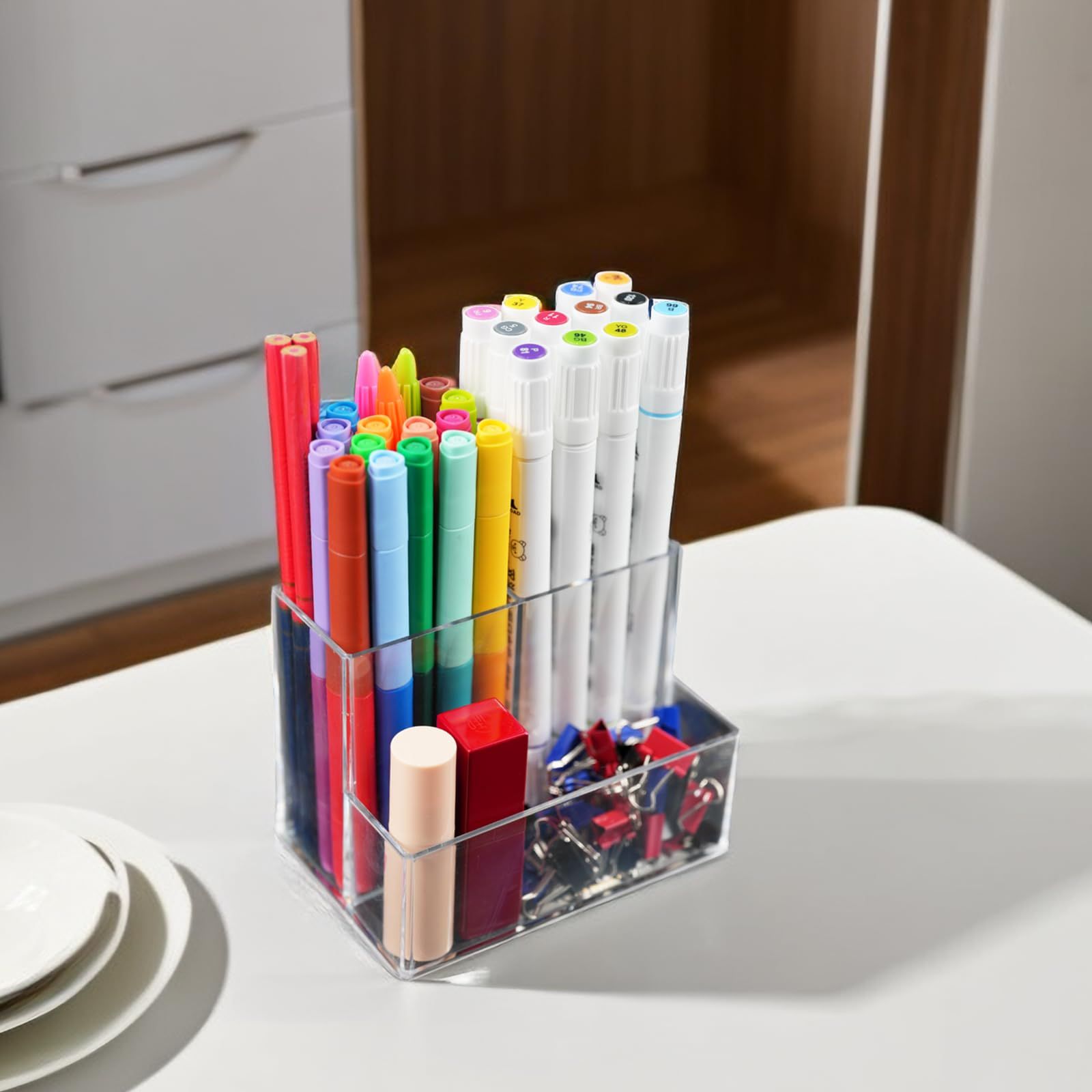 Desktop Clear Pen Holder with 3 Compartments, Acrylic Pencil Holders, Desk Organizers and Accessories โ image 5