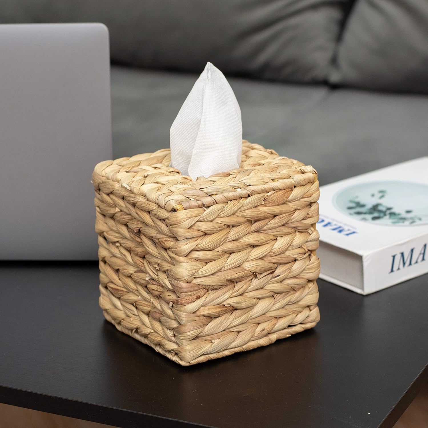 Tissue Box Holder - Square- Rattan Wicker Tissues Cube Box Cover -Boho Decorative Woven Facial Tissue Holder on Table and Barthroom (Square) — image 6
