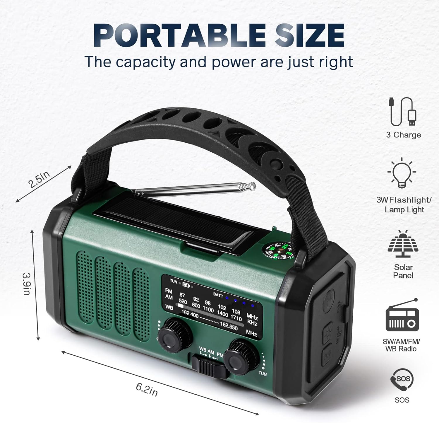 10000mAh Solar Powered Emergency Radio & Power Bank All-in-1 Survival Device with Hand Crank NOAA Alert Powerful Flashlight for Outdoor Camping and Emergency — image 6