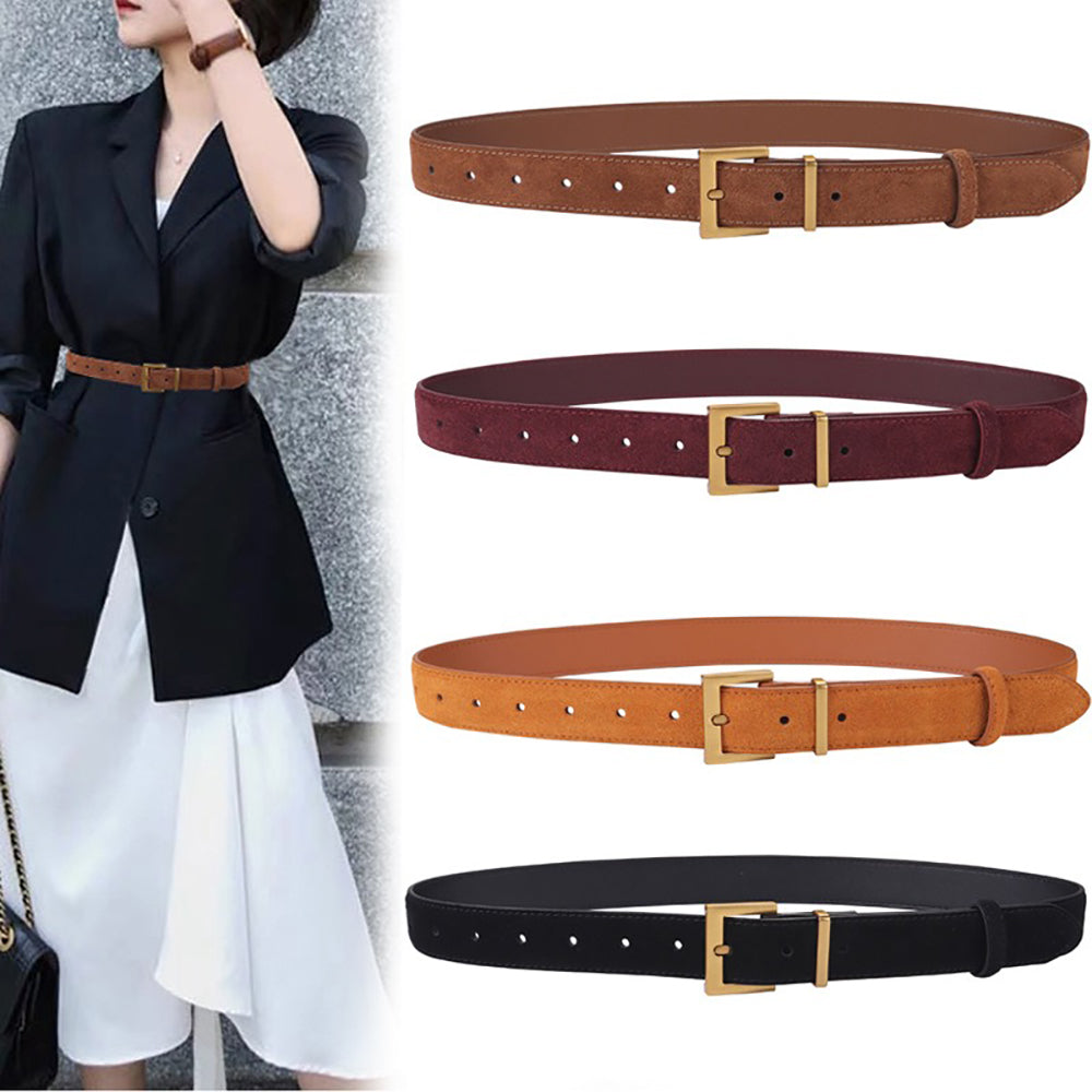 Women's Genuine Suede Leather Belt Classic Pin Buckle Cowhide Belts (Black) โ image 3