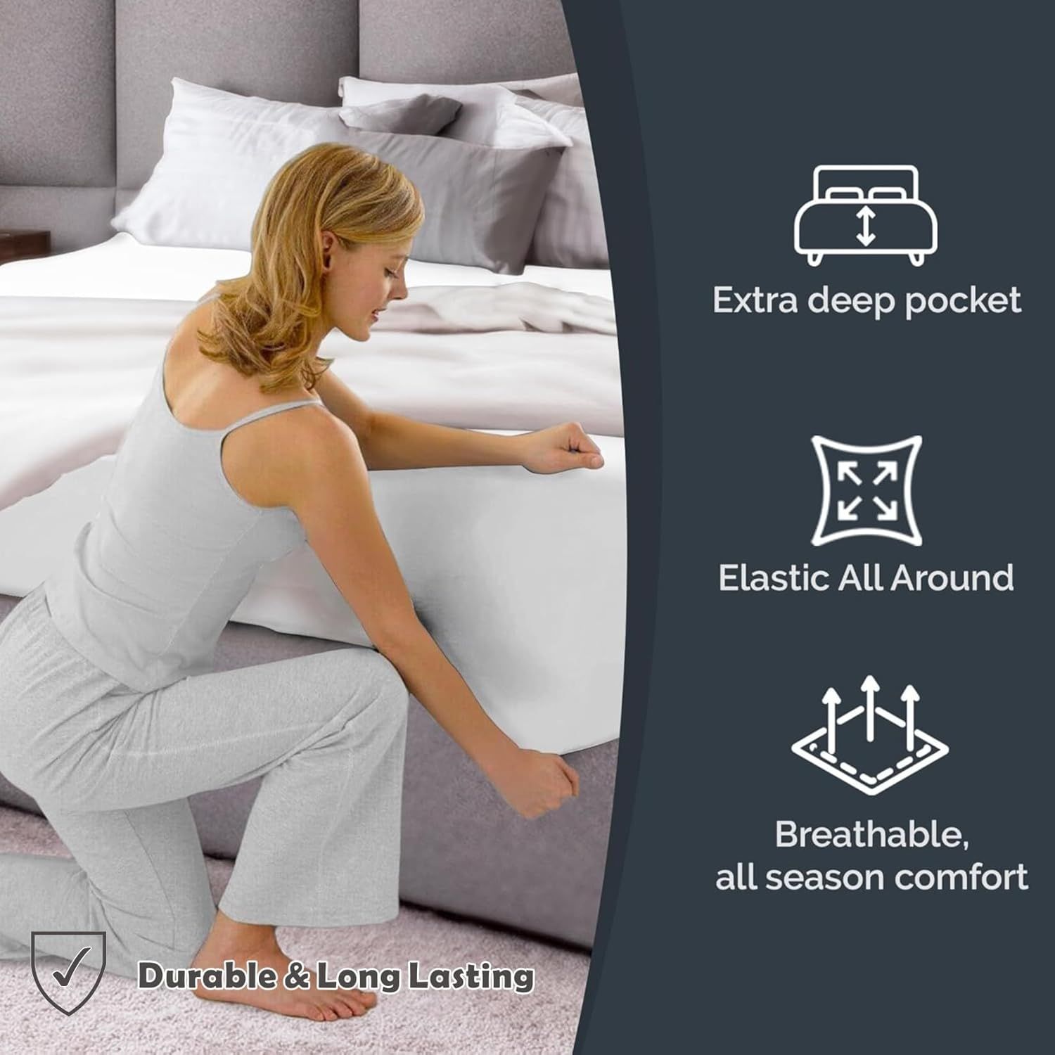 Hotel Quality Fitted Sheet - 1 Piece Fitted Sheet -Breathable Bedding - Wrinkle, Fade, Stain Resistant- 16inch/40cm Deep Pocket Fitted Bed Sheet-Wrinkle and — image 5