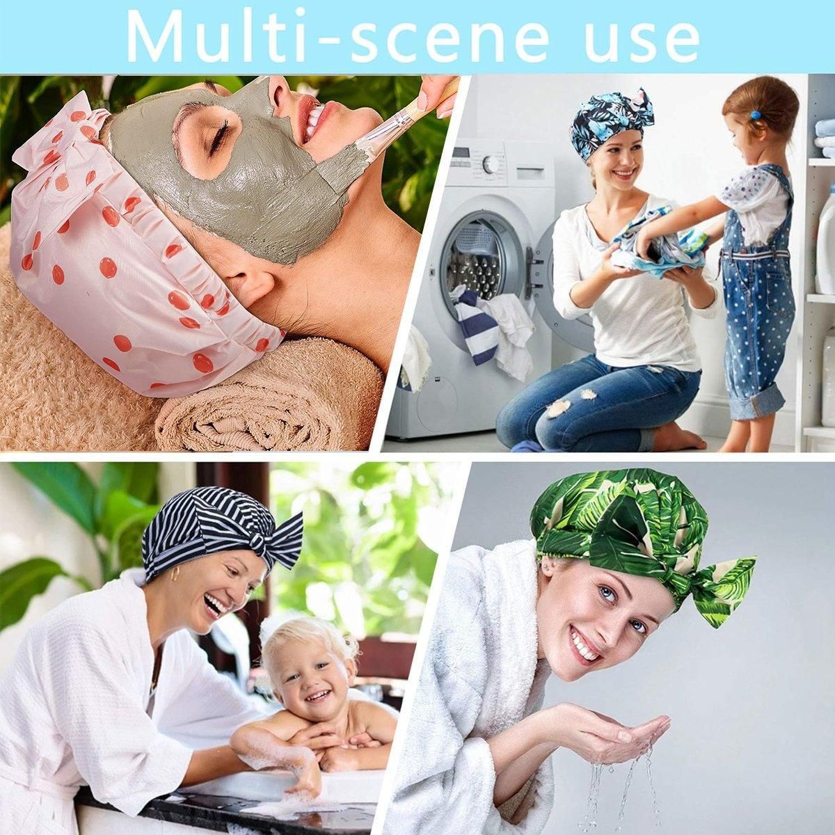 Woman Shower Cap Reusable Long Hair Large Turban Bathroom Waterproof Hair Cap - Streak — image 5