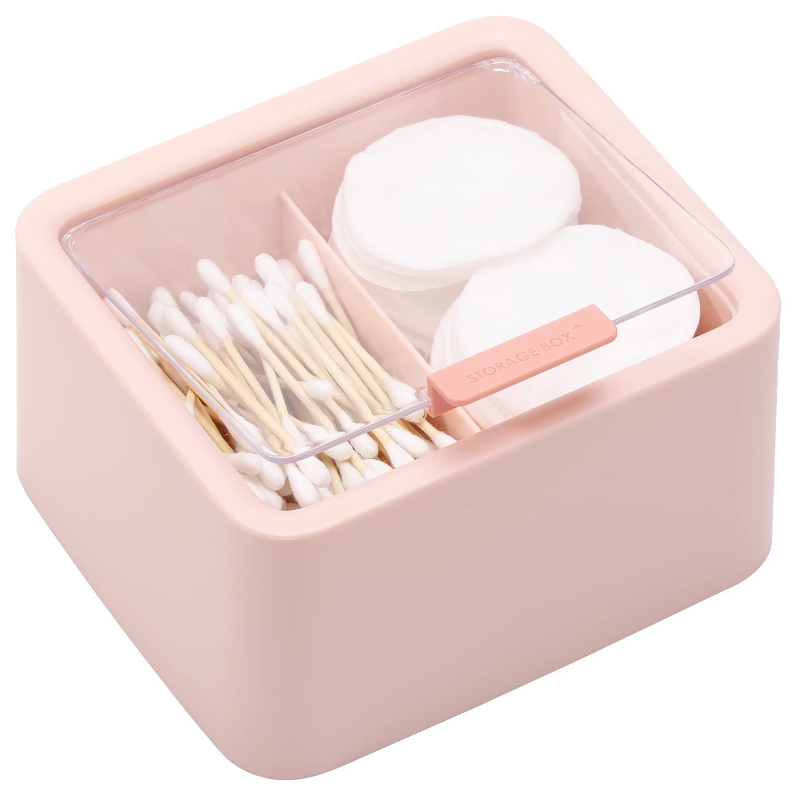 2pcs Qtips Holder Dispenser Cotton Swabs Storage Organizer Plastic Bathroom Canisters with Hinged Lids, Divide 2 Grids(Only storage box) — image 2