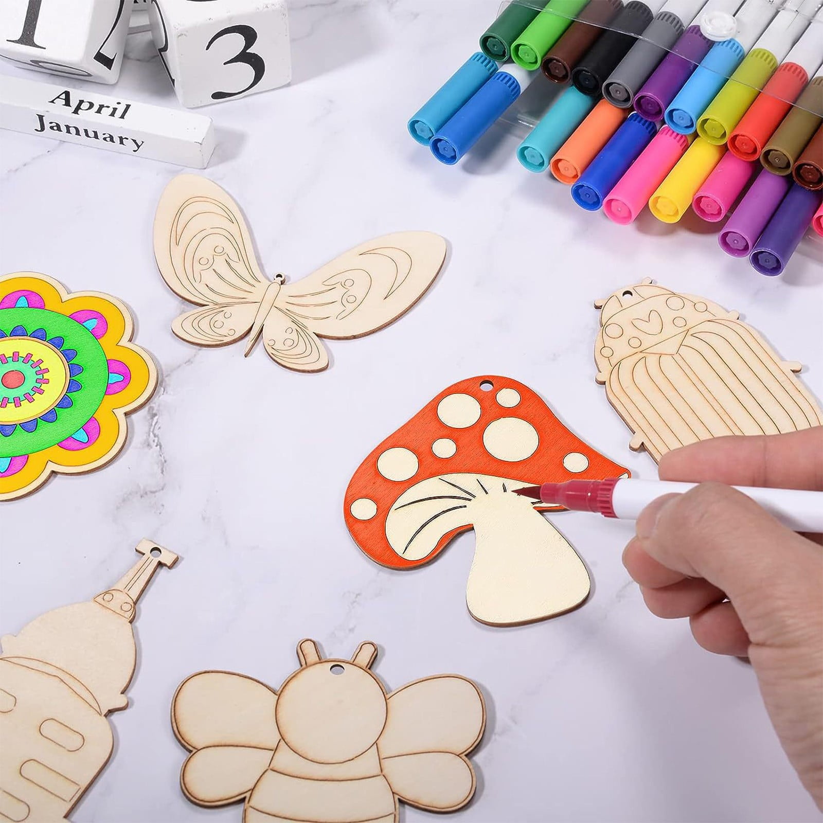60Pcs Wood Cutouts Ornaments for Crafts Butterfly Flower Unfinished Wooden Slices DIY Paint Crafts Blank Hanging Embellishment for Painting Spring Holiday โ image 4
