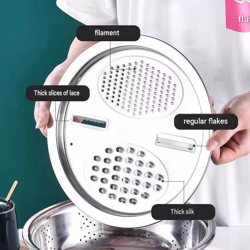 Home Salad Preparation Kit-Multifunctional Stainless Steel Vegetable Grater Bowl Set and Silicone Spatula - 28cm Kitchen Prep Tool for Slicing, Shredding โ image 4