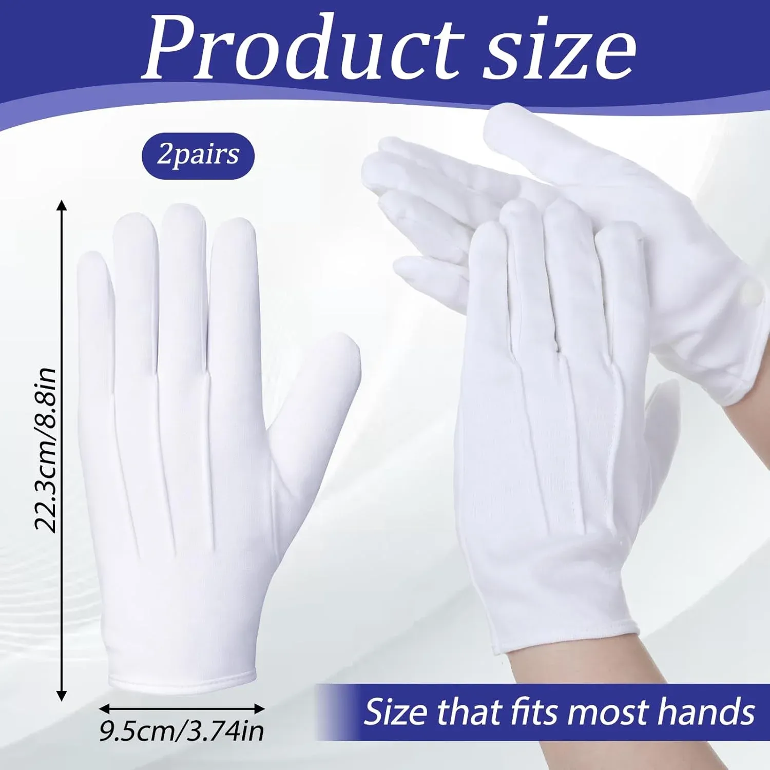 White Dress Gloves 2 Pairs Soft High Elasticity Uniform Gloves for Church Usher Funeral Parade Men Women, Practical Everyday Use — image 2