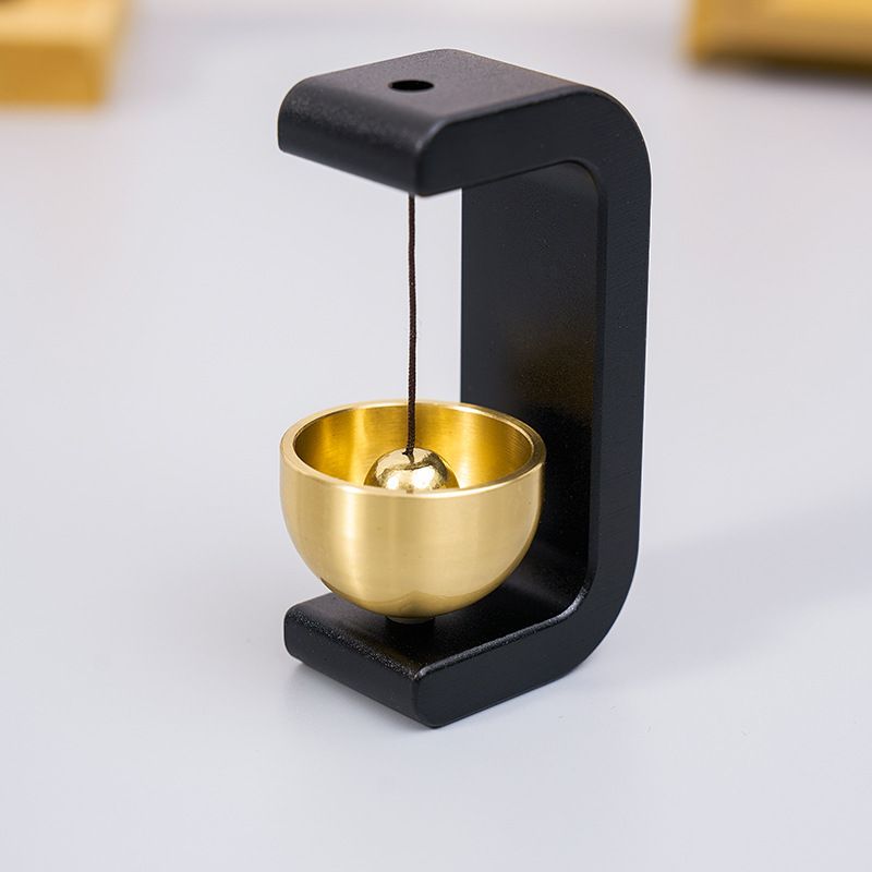 Black Magnetic Door Bell Chime - Dopamine Style Brass Bell with Alloy Frame - No Drill Entry Door Chime for Home, Office, Fridge - Modern Japanese Design
