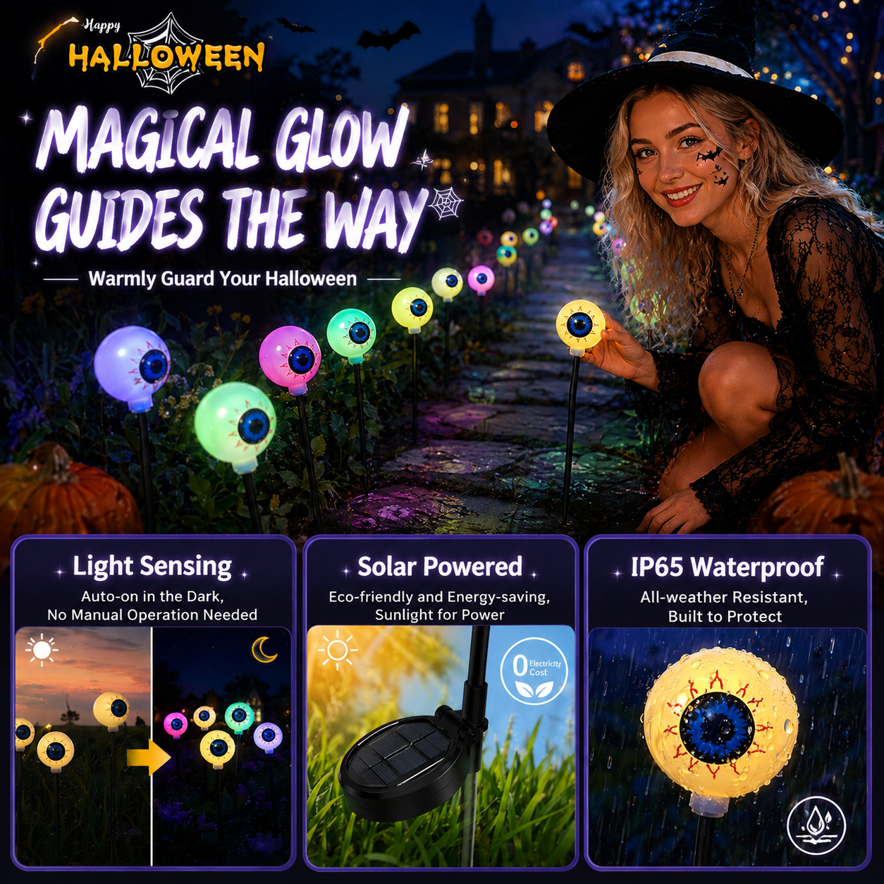 Solar Halloween Dancing Eyeball Stake Lights, Spooky Outdoor Decoration with Color-Changing LEDs, Auto On/Off, IP65 Waterproof — image 4