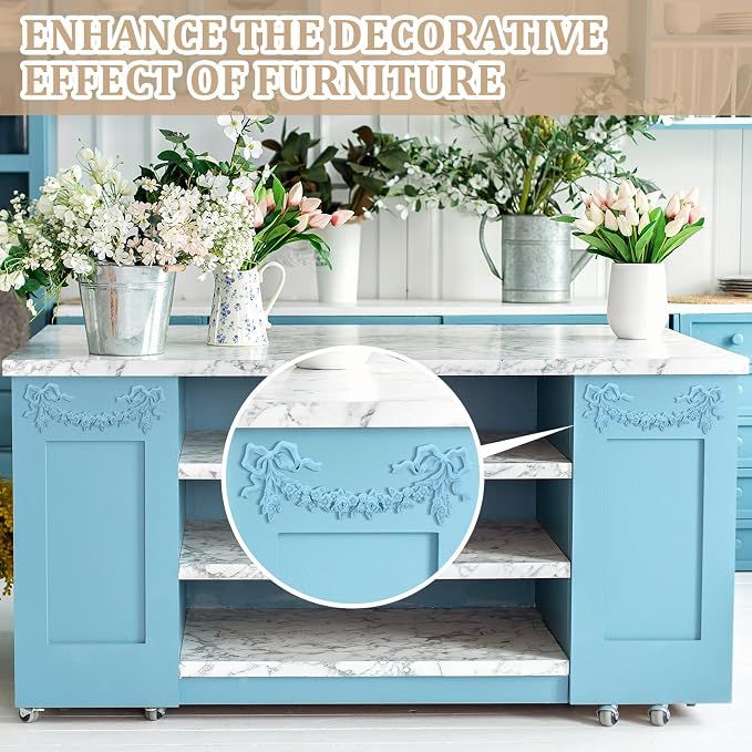 2 Pcs White PVC Rose Carved Appliques, 3D Furniture Onlays for Cabinet, Door, Wall and Ceiling DIY Decor โ image 4