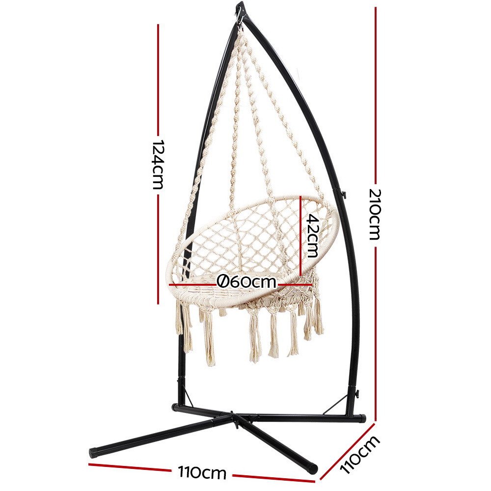 Gardeon Hammock Chair with Steel Stand Macrame Outdoor Swinging Cream โ image 2
