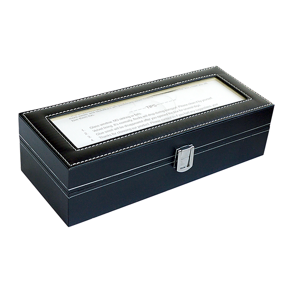 6 Slot Mens Watch Display Case Box Black PU Leather โ image 5