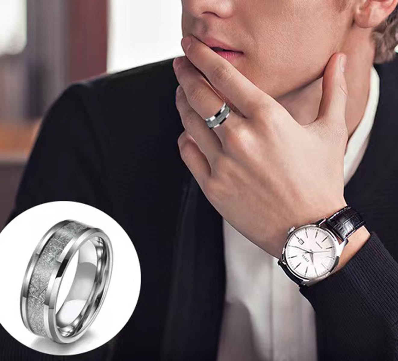 Stainless Steel Titanium Mens Finger Thumb Ring in Silver Tone, Mens Promise Rings, Wedding Band Comfort Fit โ image 3