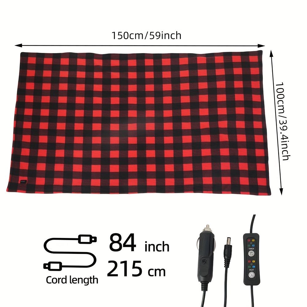 12V Car Electric Blanket for Cozy Winter Travel – Soft Fleece Heating Throw for Cars, Trucks, RVs, and Camping – Dual-Color Plaid Design with Warm Sherpa — image 2