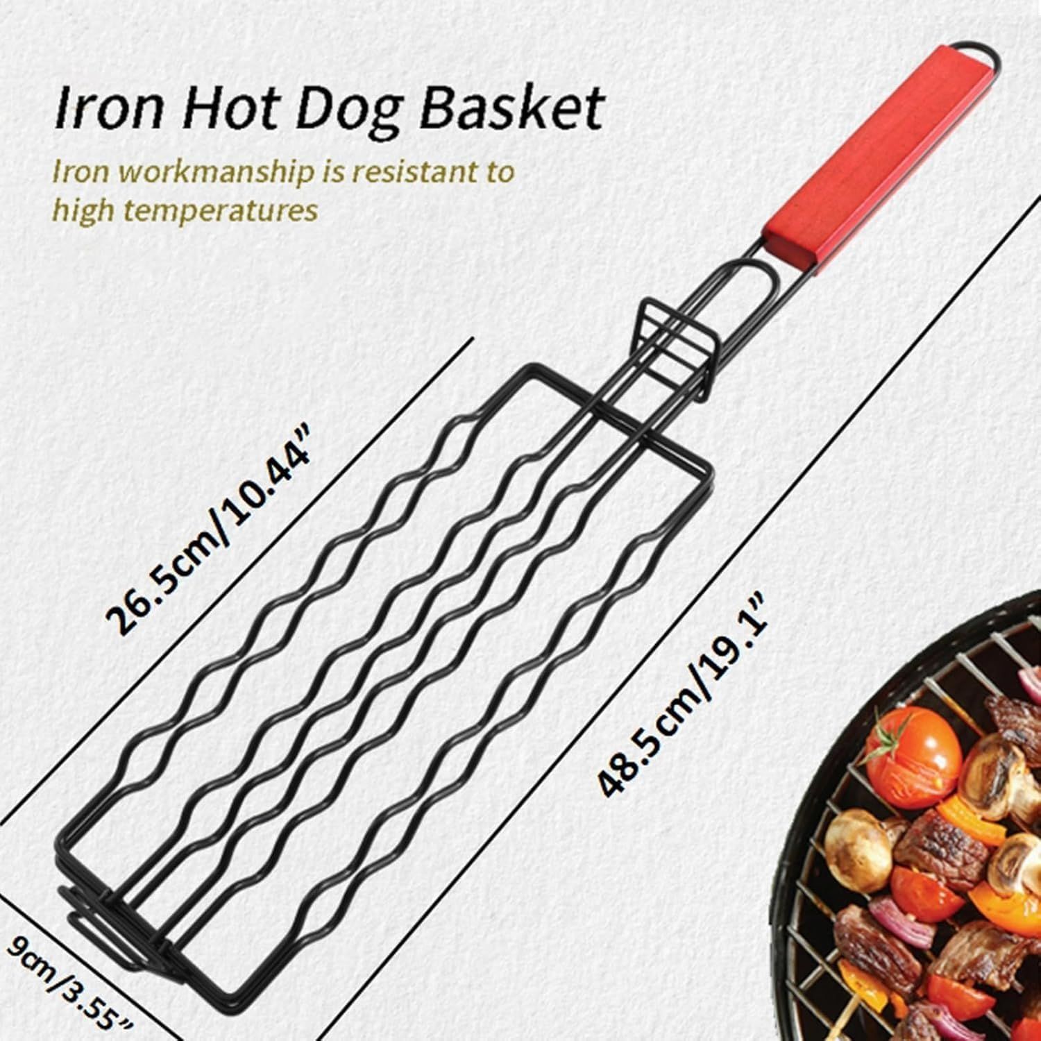 Hot Dog Holders for Grilling,6 Hotdog BBQ Basket Stainless Steel Barbecue Mesh Clip, Removable Heat-Resistant Wooden Handle for Sausages, Steak, Vegetables โ image 3