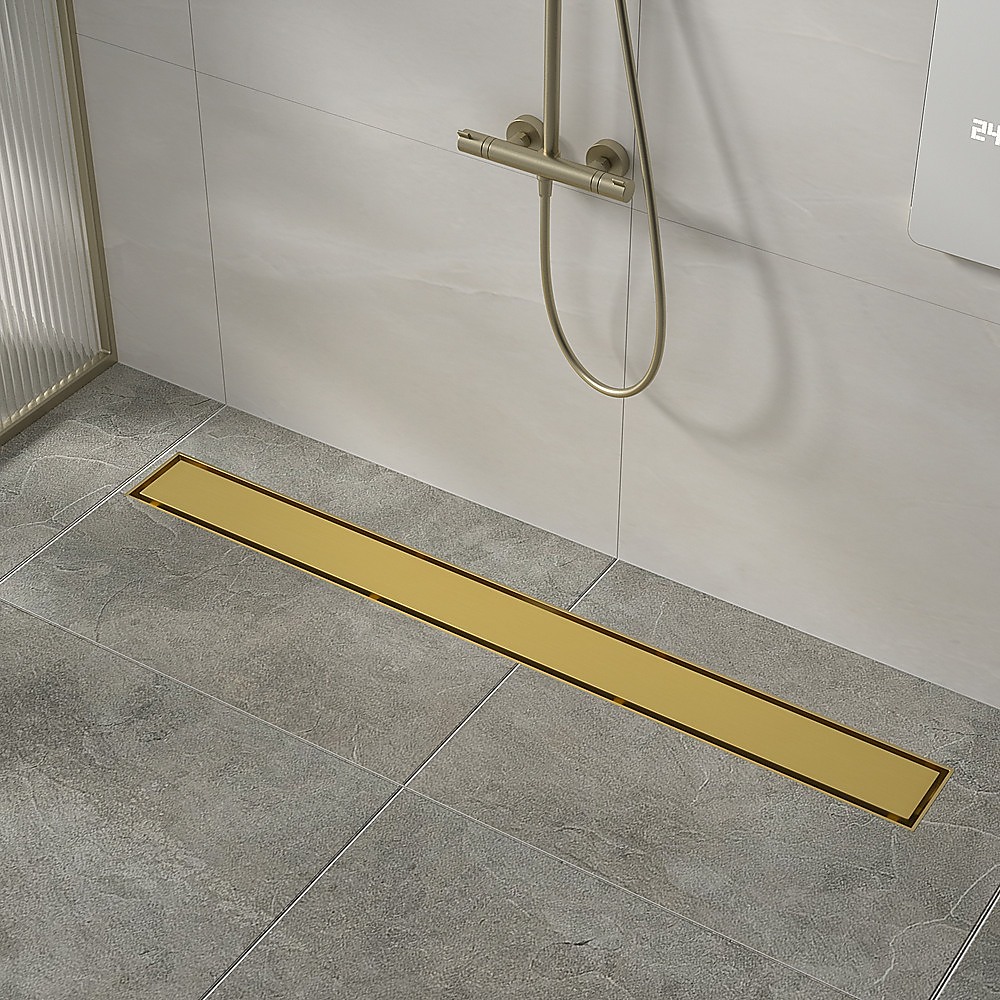 1000mm Tile Insert Bathroom Shower Brushed Brass Grate Drain w/Centre outlet Floor Waste โ image 2