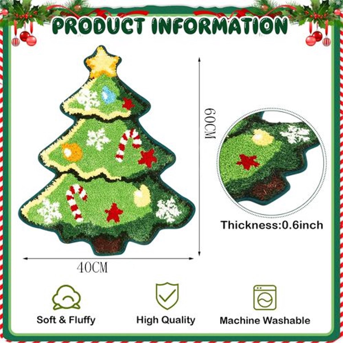 Rugs - Christmas Kitchen Rugs - Snowman and Gingerbread Man Rugs - Christmas Tree Bath Mats - Non-Slip Doormats - Winter Rugs - Perfect for the Bathroom - Home — image 2